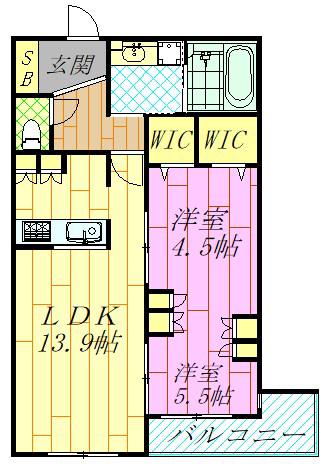 クレ ド ボヌール(2LDK/1階)の間取り写真