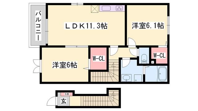 ノース カレントV(2LDK/2階)の間取り写真