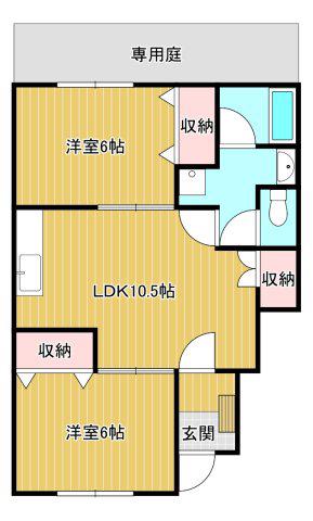 ハーブメゾン多田 A棟(2LDK/1階)の間取り写真