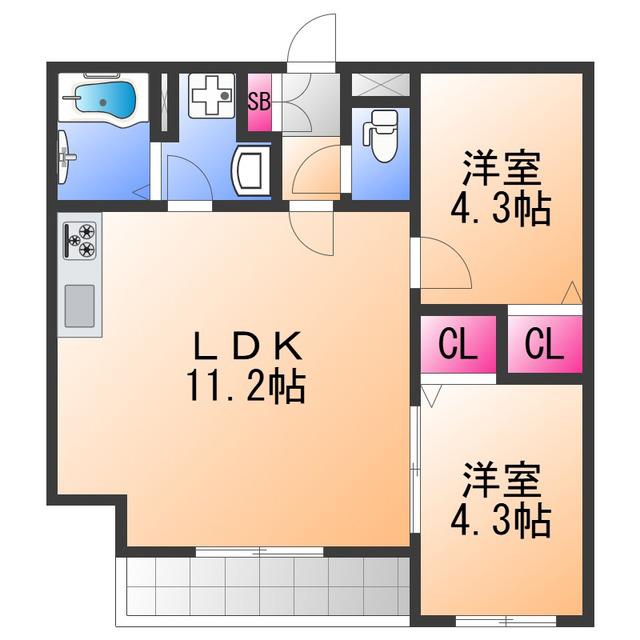 TIO VERDE(2LDK/2階)の間取り写真