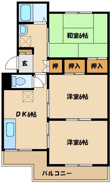 代官サニーハイツ(3DK/1階)の間取り写真
