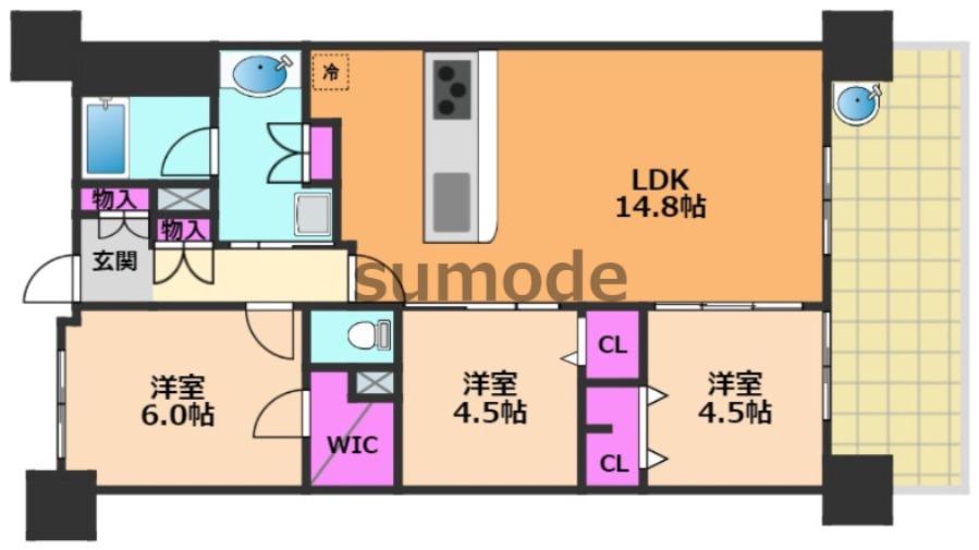 プレサンスグラン茨木駅前(3LDK/12階)の間取り写真