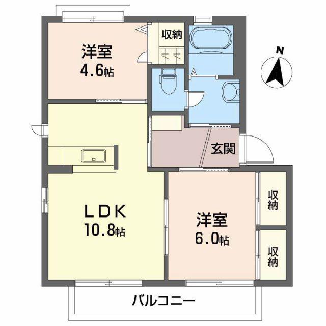 メゾンウィステリアA棟(2LDK/2階)の間取り写真