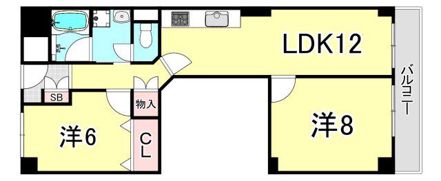 日商岩井上甲子園マンション(2LDK/3階)の間取り写真