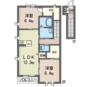 ベルウッドIIA(2LDK/2階)の間取り写真
