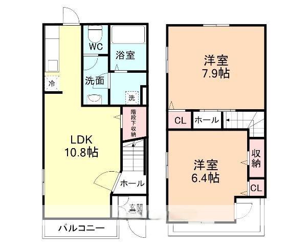 ベルローズB(2LDK/1階)の間取り写真