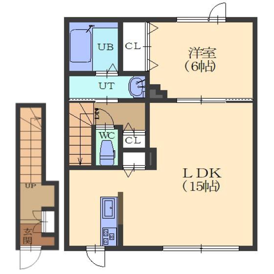 オールドパル(1LDK/2階)の間取り写真