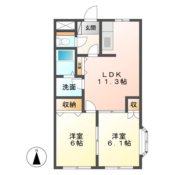 グランディール慶(2LDK/1階)の間取り写真