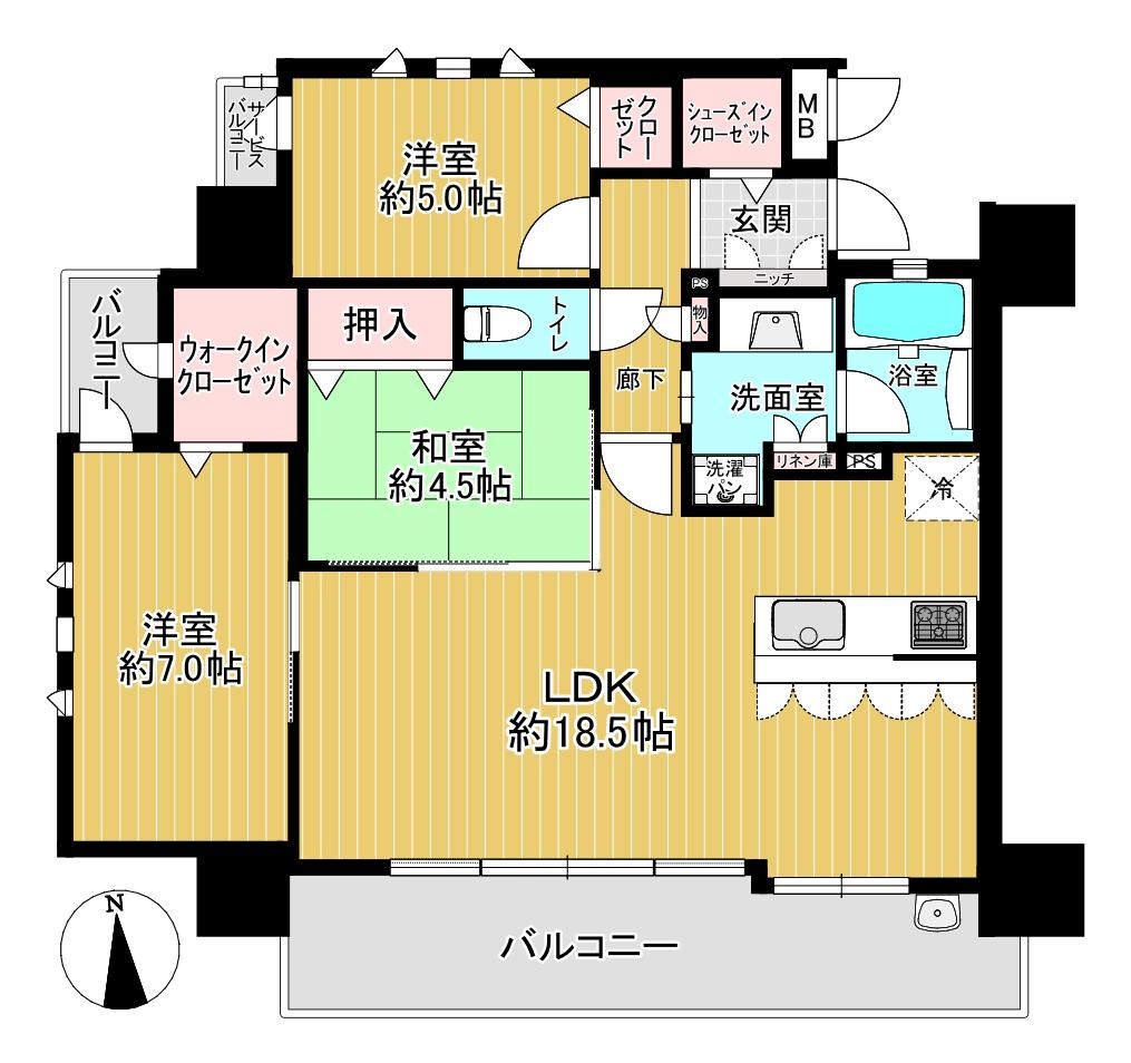ファーネスト姪浜ルシエ(3LDK/5階)の間取り写真
