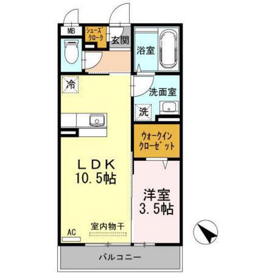 D-ROOM五福(1LDK/2階)の間取り写真