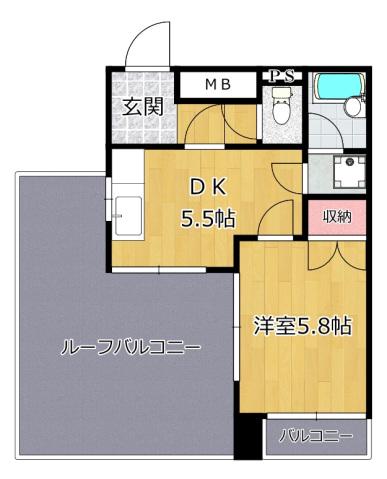 向ヶ丘マンション(1DK/4階)の間取り写真