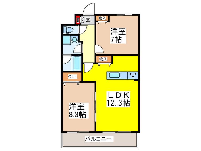 ルネス久宝寺SHIBUKAWA(2LDK/2階)の間取り写真