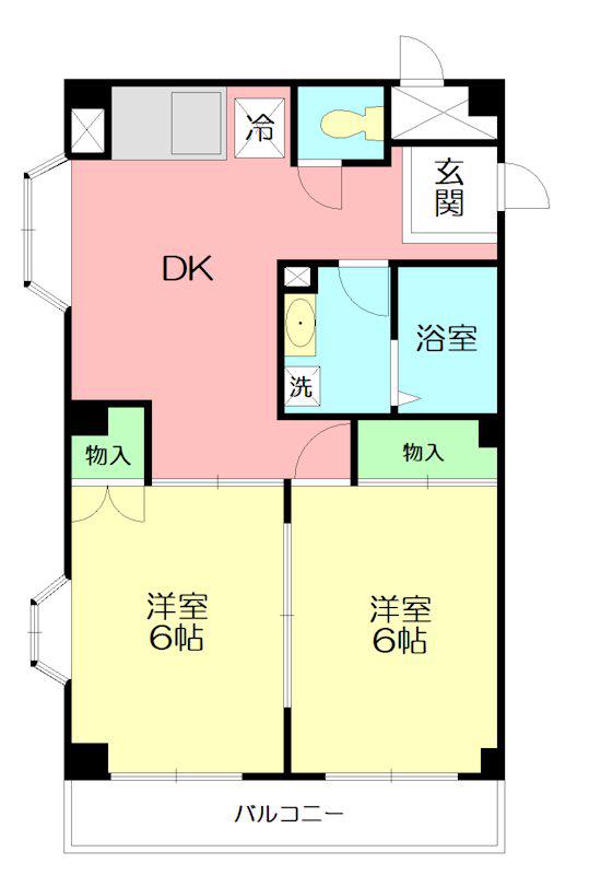 丘の上ハウス(2DK/1階)の間取り写真