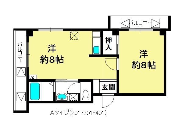 旭ビル(1LDK/4階)の間取り写真