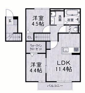 カスタリア堀町(2LDK/2階)の間取り写真