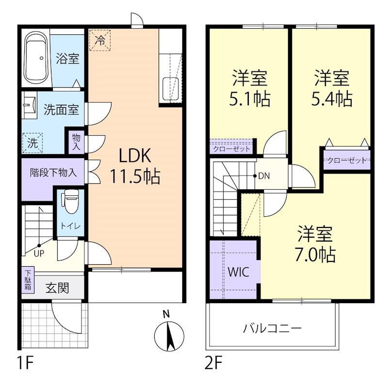 ALBI E MELA B(3LDK/1階)の間取り写真