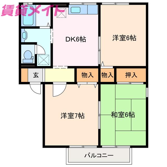 セゾンコート D棟(3DK/1階)の間取り写真