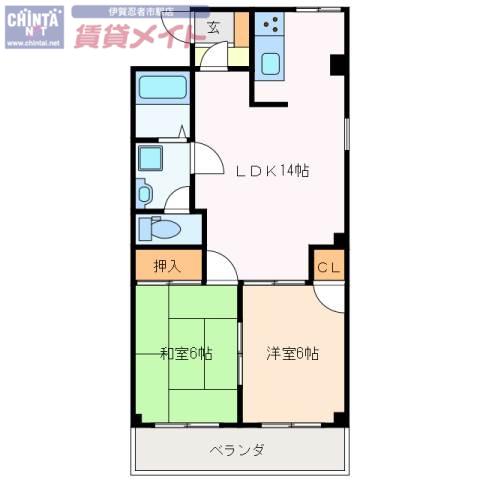 グランディール雅I(2LDK/3階)の間取り写真