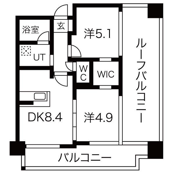 ヒルクレスト大橋グランデⅠ(2DK/7階)の間取り写真