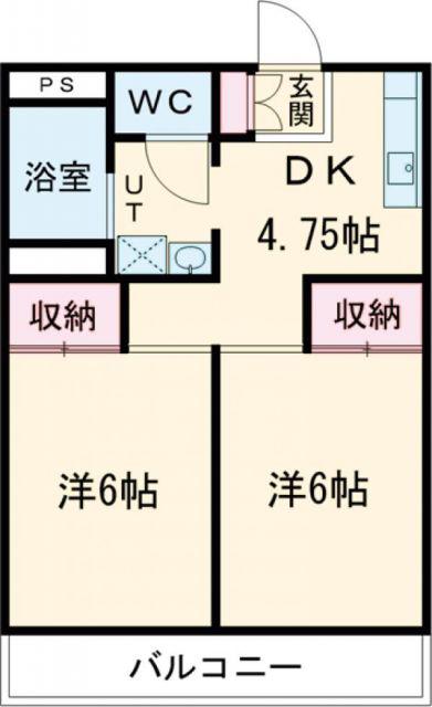 パヴィヨンI(2DK/1階)の間取り写真
