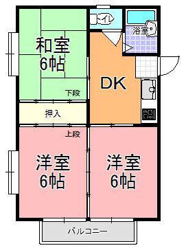 コーポらん月 7号棟(3K/2階)の間取り写真