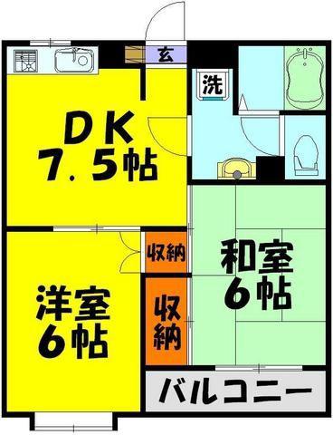 エマーユ川越S(2DK/2階)の間取り写真