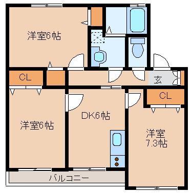 トレステーラ東中津ヴィラ(3DK/1階)の間取り写真