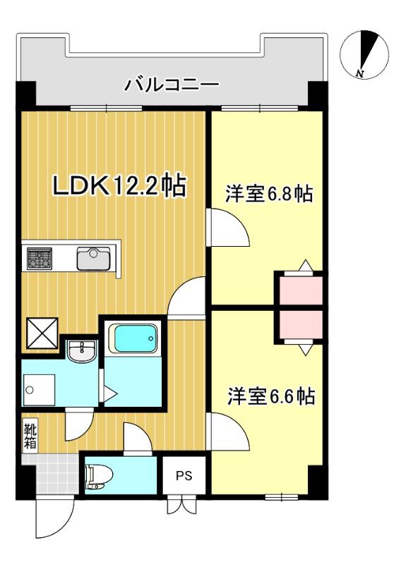 グランデール金池(2LDK/13階)の間取り写真