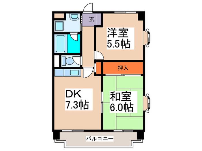 サンコール青葉台(2DK/2階)の間取り写真