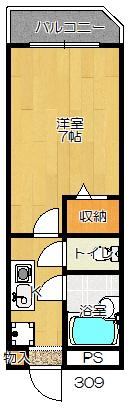笠神マンション(1K/4階)の間取り写真