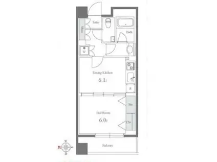 グレンパーク西麻布(1DK/4階)の間取り写真