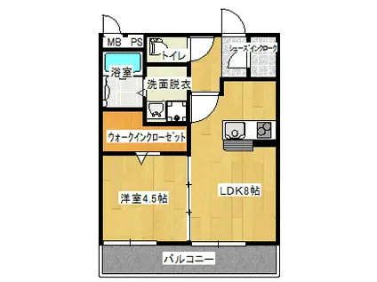 ウィステリア八幡(1LDK/3階)の間取り写真