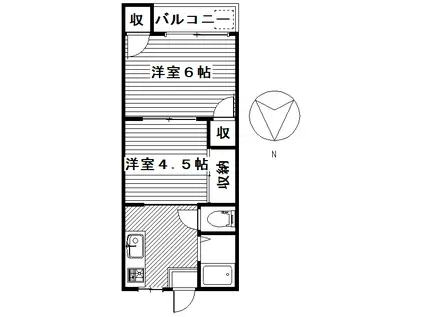 ハイツリッチ前橋C(1LDK/2階)の間取り写真