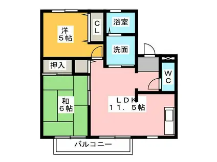 シティハイムヤマサキA(2LDK/1階)の間取り写真