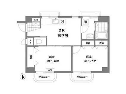 第2大宮パークサイドマンション(2DK/2階)の間取り写真