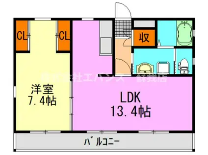 矢作町Tマンション(1LDK/2階)の間取り写真
