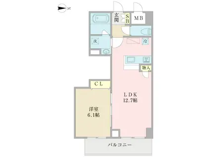 ＪＲ東西線 新福島駅 徒歩3分 5階建 築8年(1LDK/2階)の間取り写真