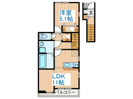 ドゥ・アネッサAIII(1LDK/2階)の間取り写真