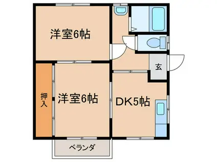 コーポ神尾(2DK/1階)の間取り写真
