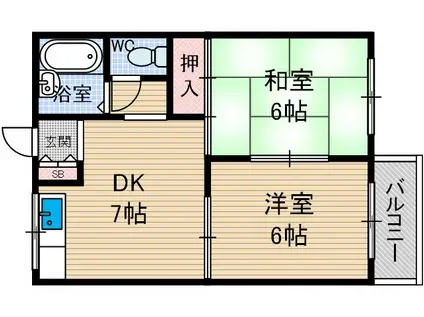 中村ハイツA棟B棟(2DK/2階)の間取り写真