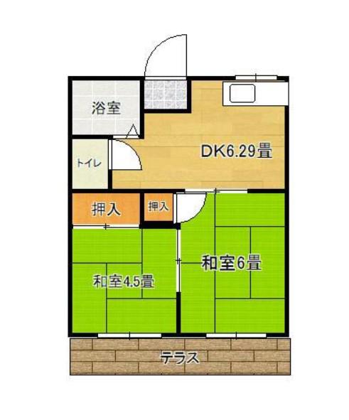 吉野ハイツ(2K/1階)の間取り写真