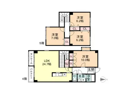 ベルヴィー・カワカミ(4LDK/4階)の間取り写真