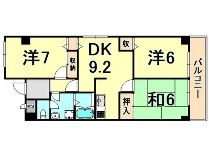エコロシティ七松Ⅰ(3DK/3階)の間取り写真