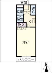 サンクチュアリー(1K/2階)の間取り写真