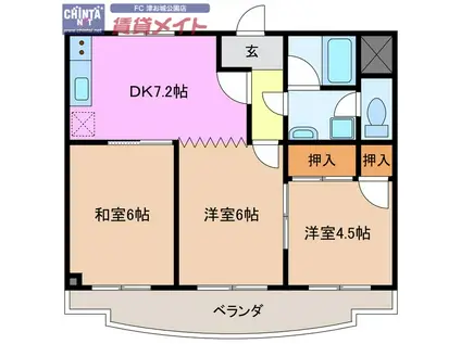 ガーデンヒルズ1号館(3DK/1階)の間取り写真