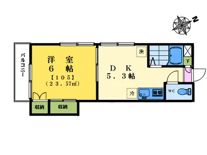パインハイツ(1DK/1階)の間取り写真