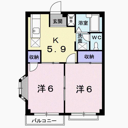 エルディムツチヤB(2K/1階)の間取り写真