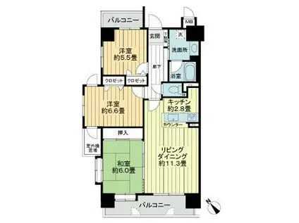 ライオンズマンション水前寺第3弐番館(3LDK/5階)の間取り写真