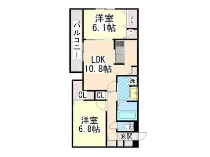 ヴィラ・モーヴ(2LDK/1階)の間取り写真