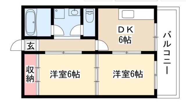 コーポあさひや(2DK/4階)の間取り写真